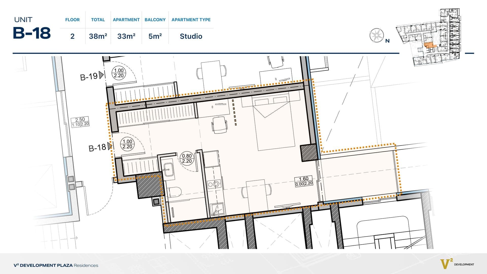 Indicative 2D floor plan — Unit B-18, V² Development Plaza