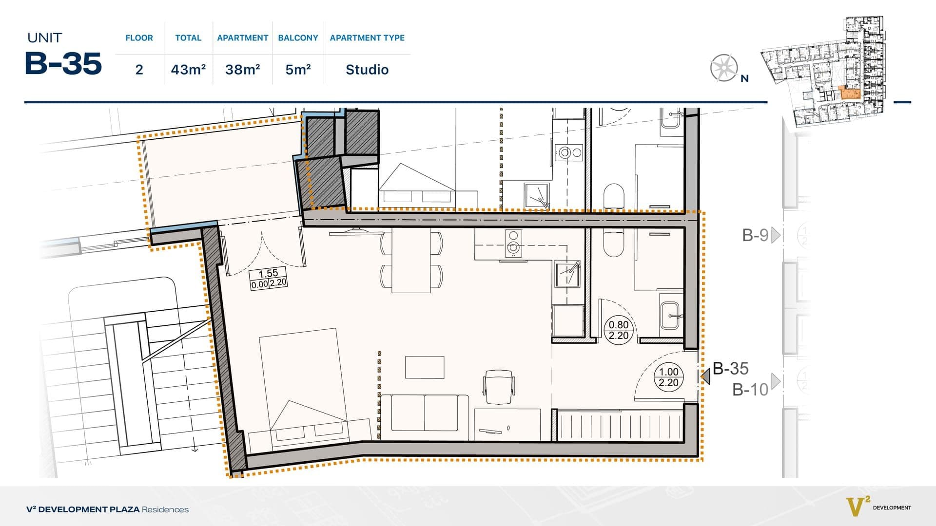 Indicative 2D floor plan — Unit B-35, V² Development Plaza