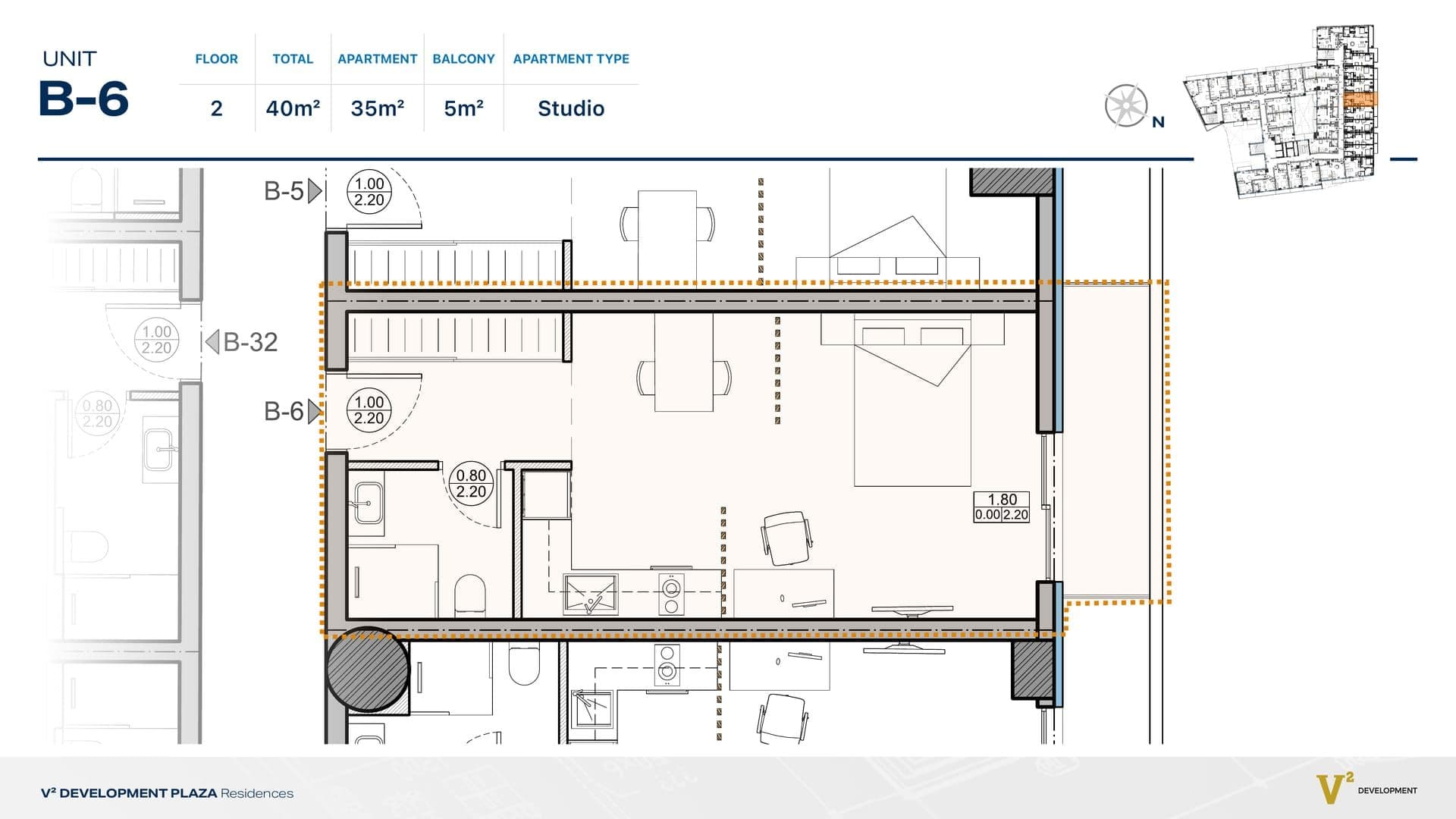 Indicative 2D floor plan — Unit B-6, V² Development Plaza