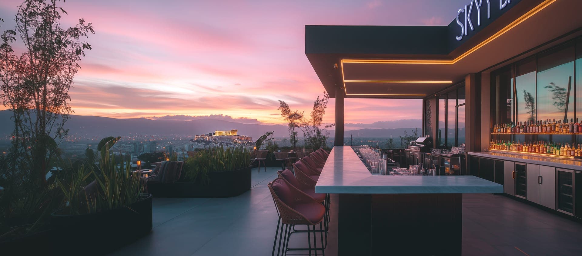 Artist's render of the rooftop sky bar at V² Development Plaza