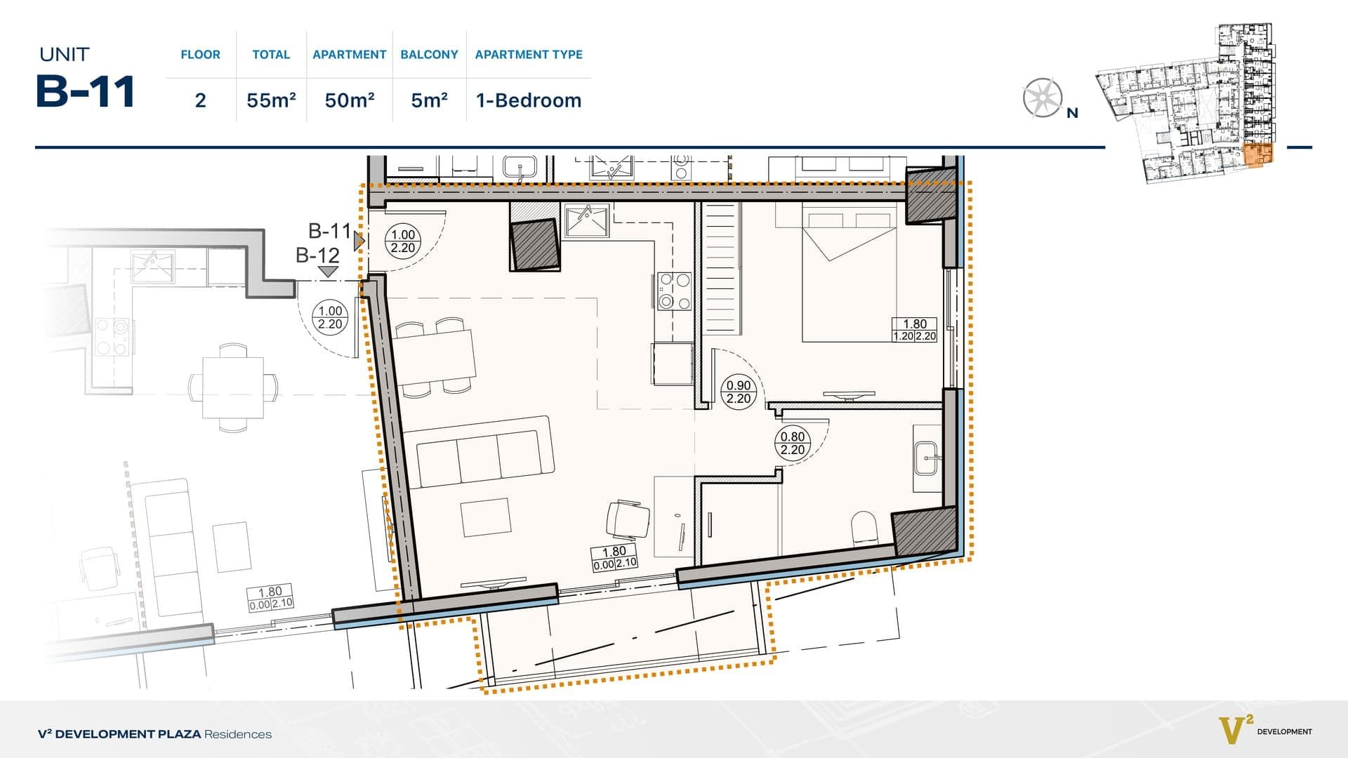 Indicative 2D floor plan — Unit B-11, V² Development Plaza