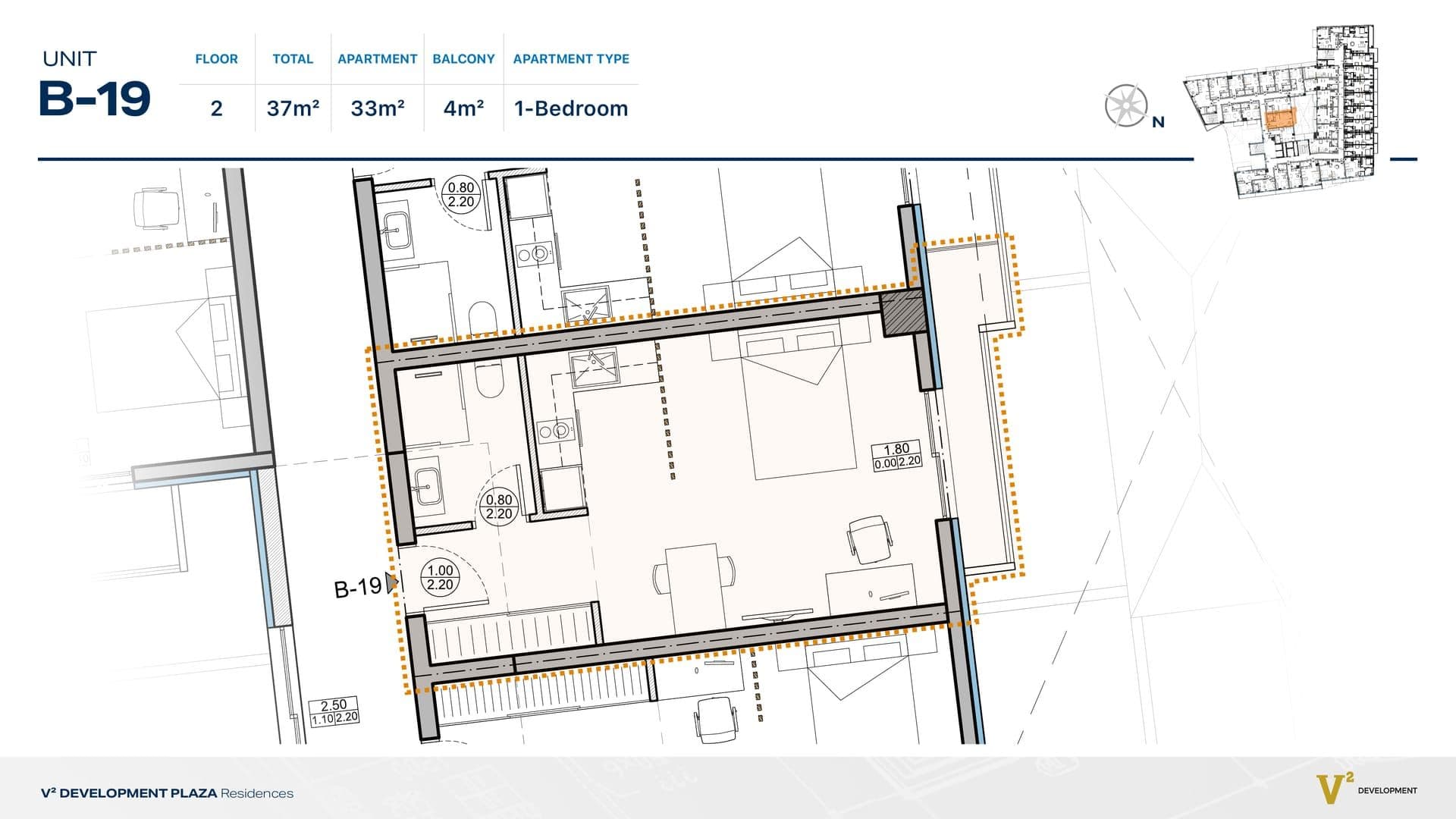 Indicative 2D floor plan — Unit B-19, V² Development Plaza