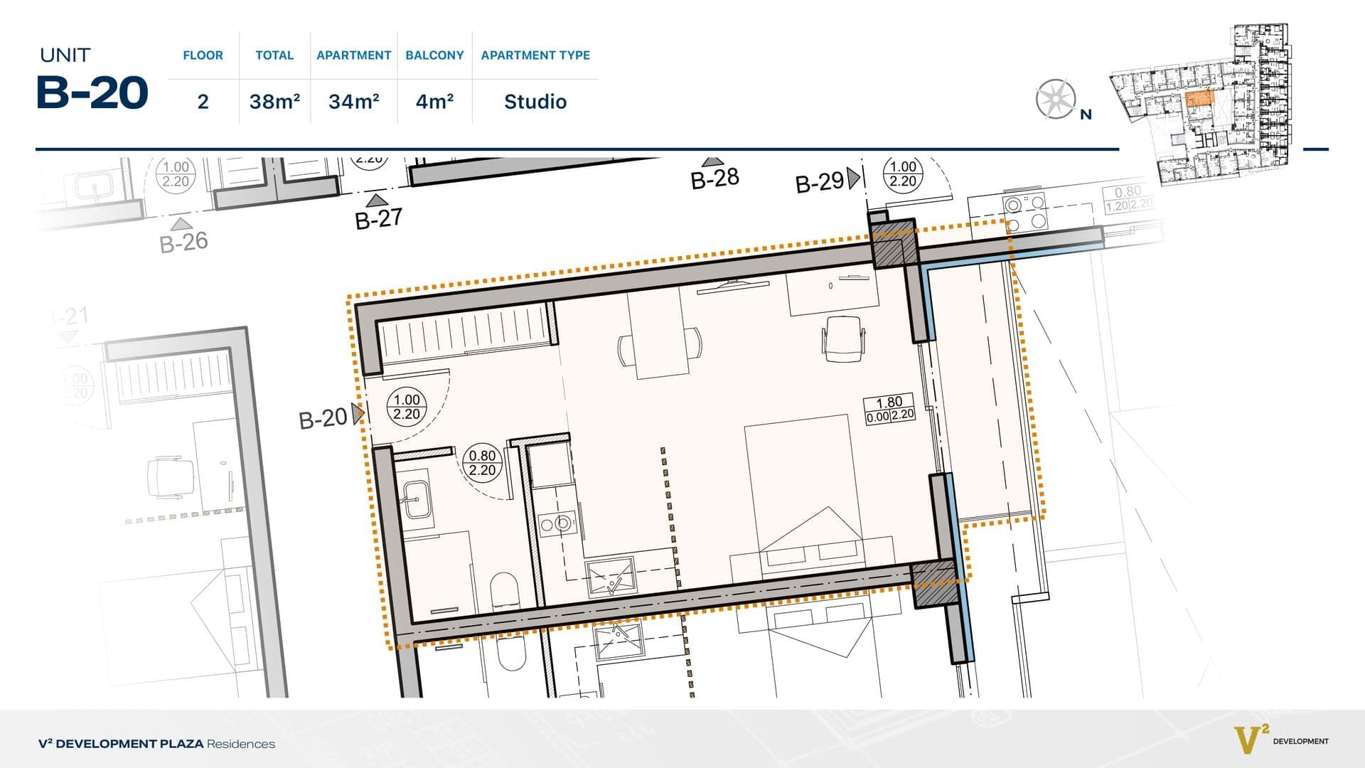 Indicative 2D floor plan — Unit B-20, V² Development Plaza