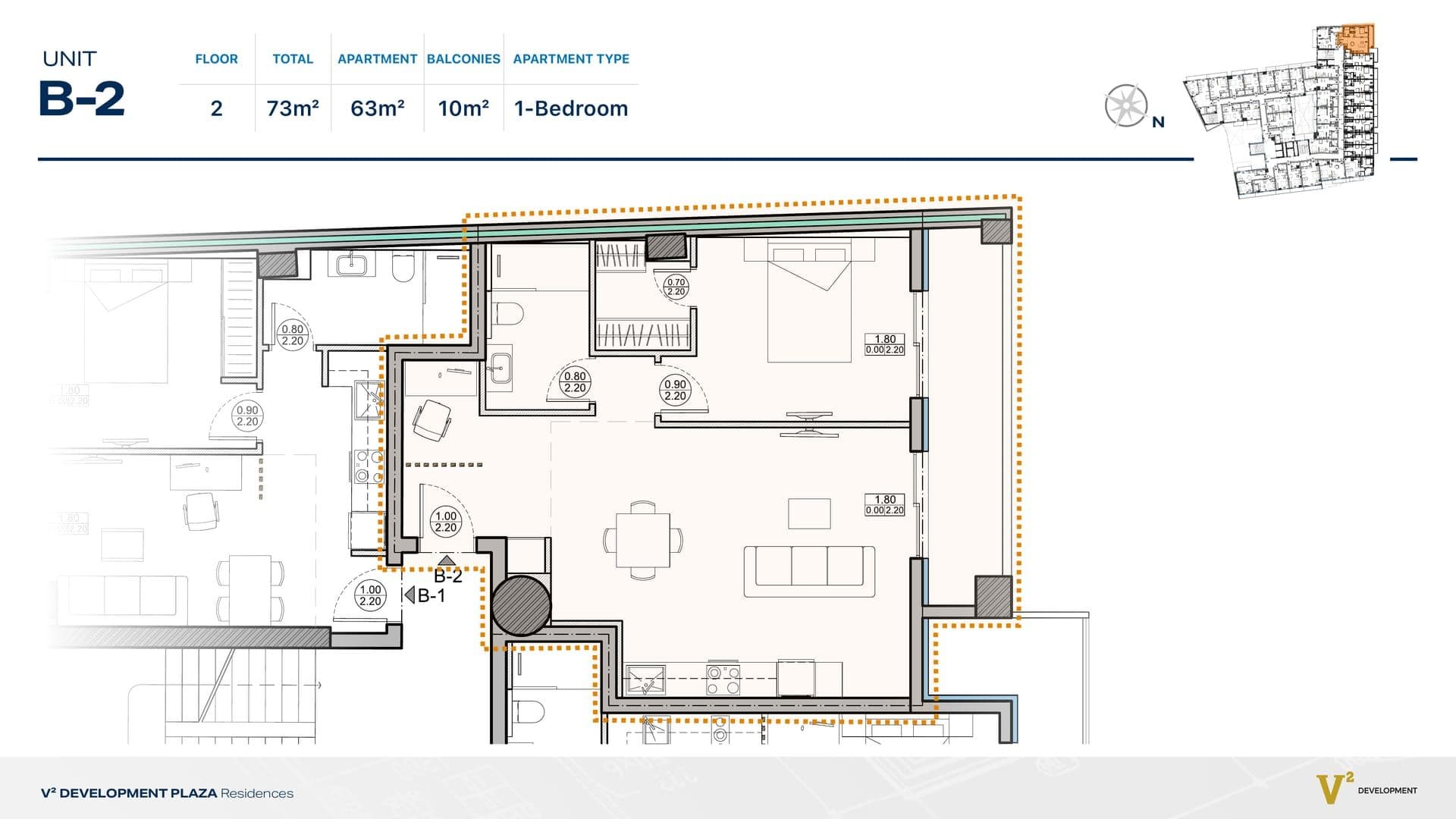 Indicative 2D floor plan — Unit B-2, V² Development Plaza