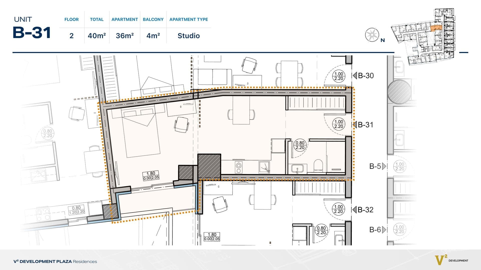 Indicative 2D floor plan — Unit B-31, V² Development Plaza