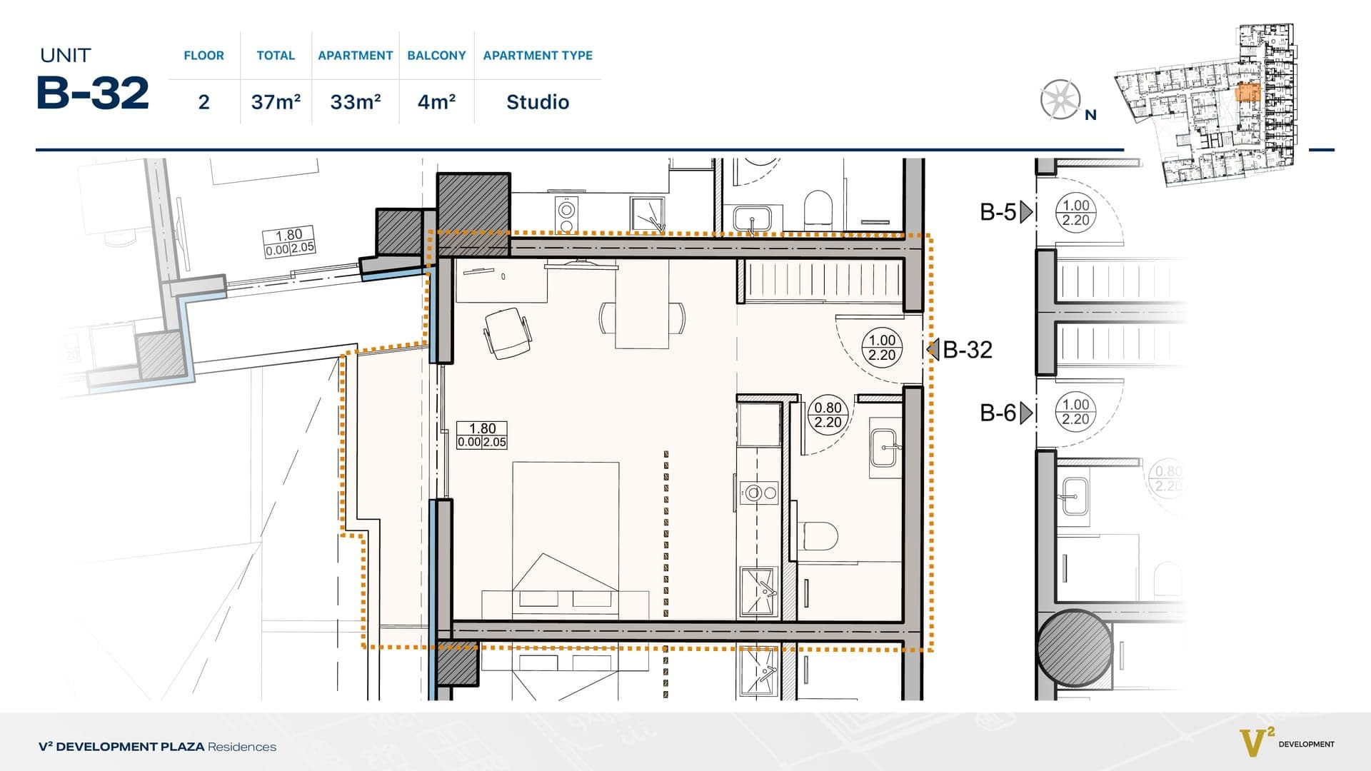 Indicative 2D floor plan — Unit B-32, V² Development Plaza