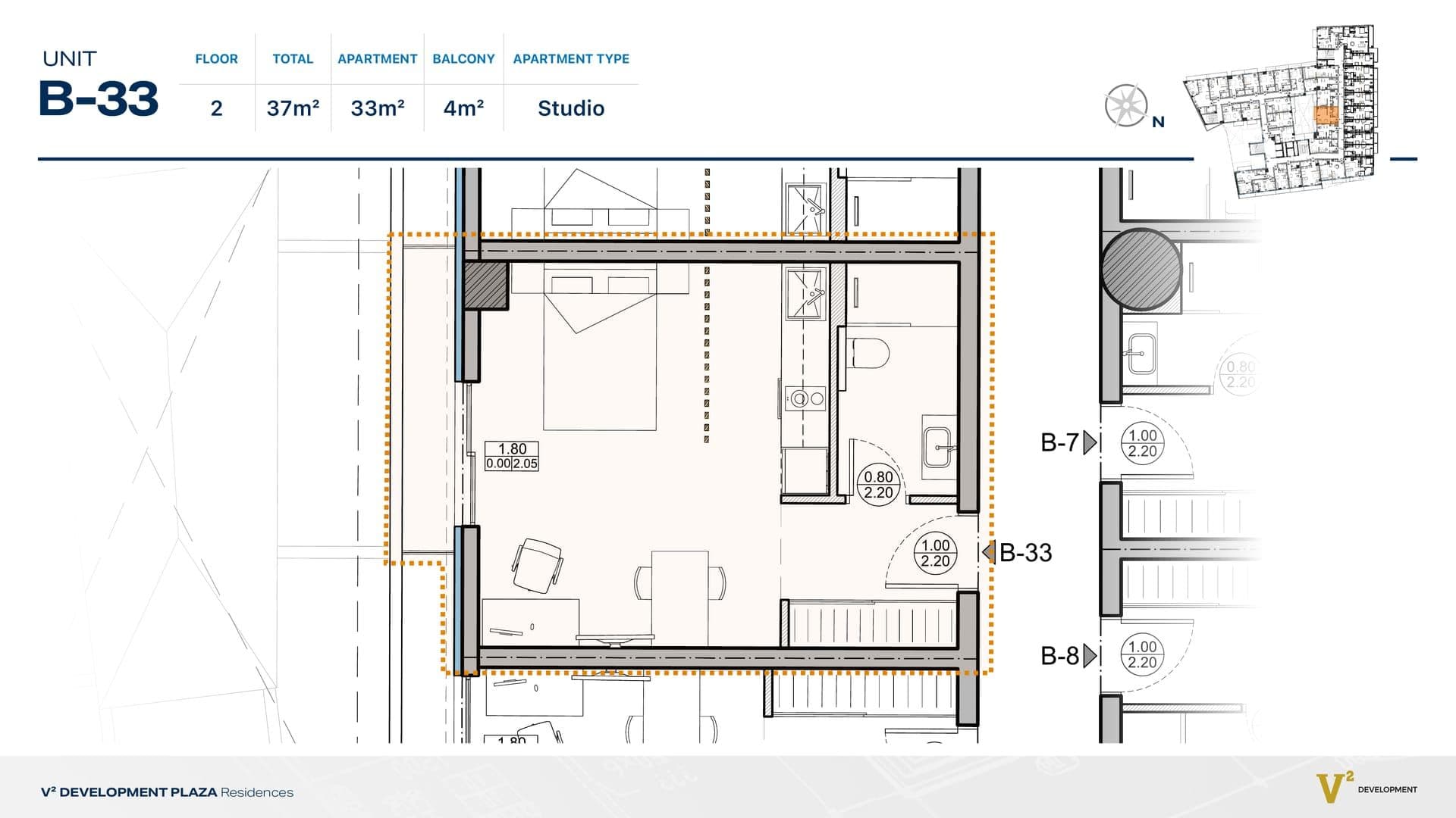 Indicative 2D floor plan — Unit B-33, V² Development Plaza