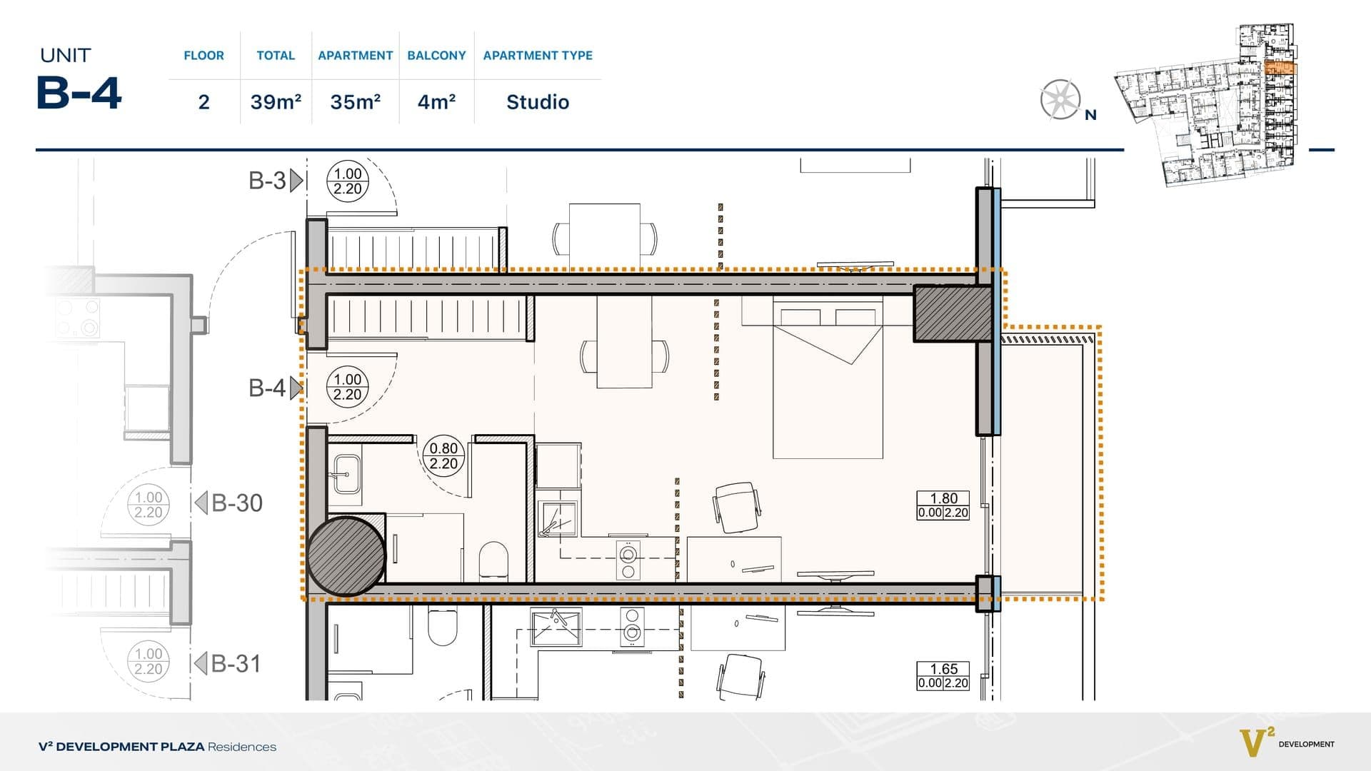 Indicative 2D floor plan — Unit B-4, V² Development Plaza