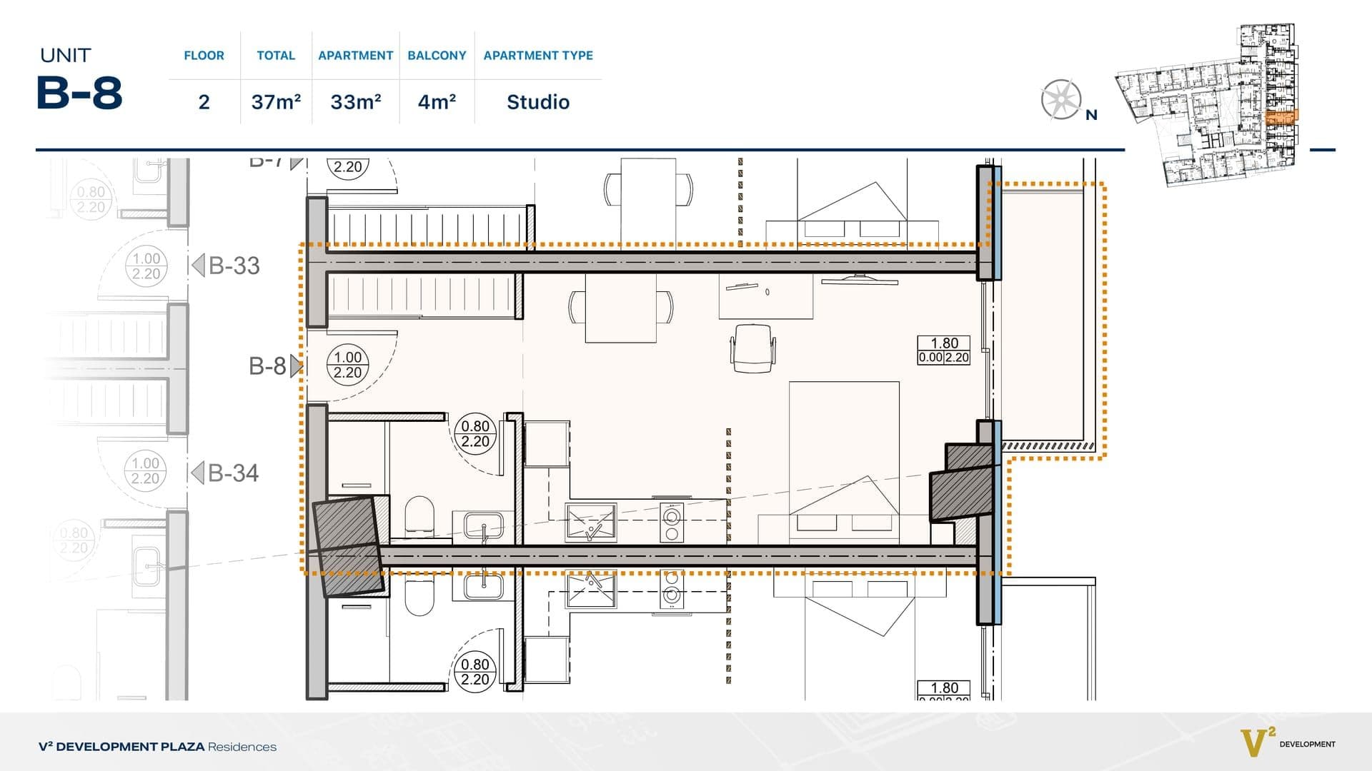 Indicative 2D floor plan — Unit B-8, V² Development Plaza