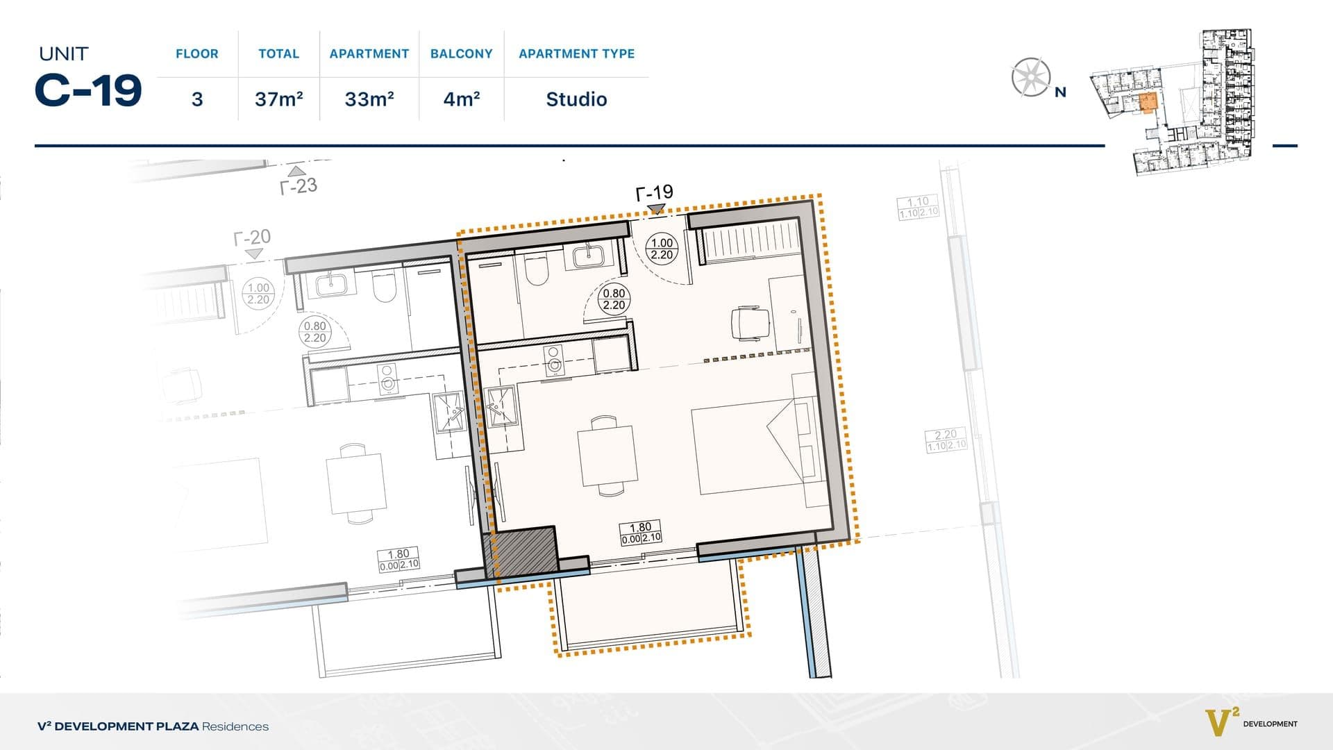 Indicative 2D floor plan — Unit C-19, V² Development Plaza