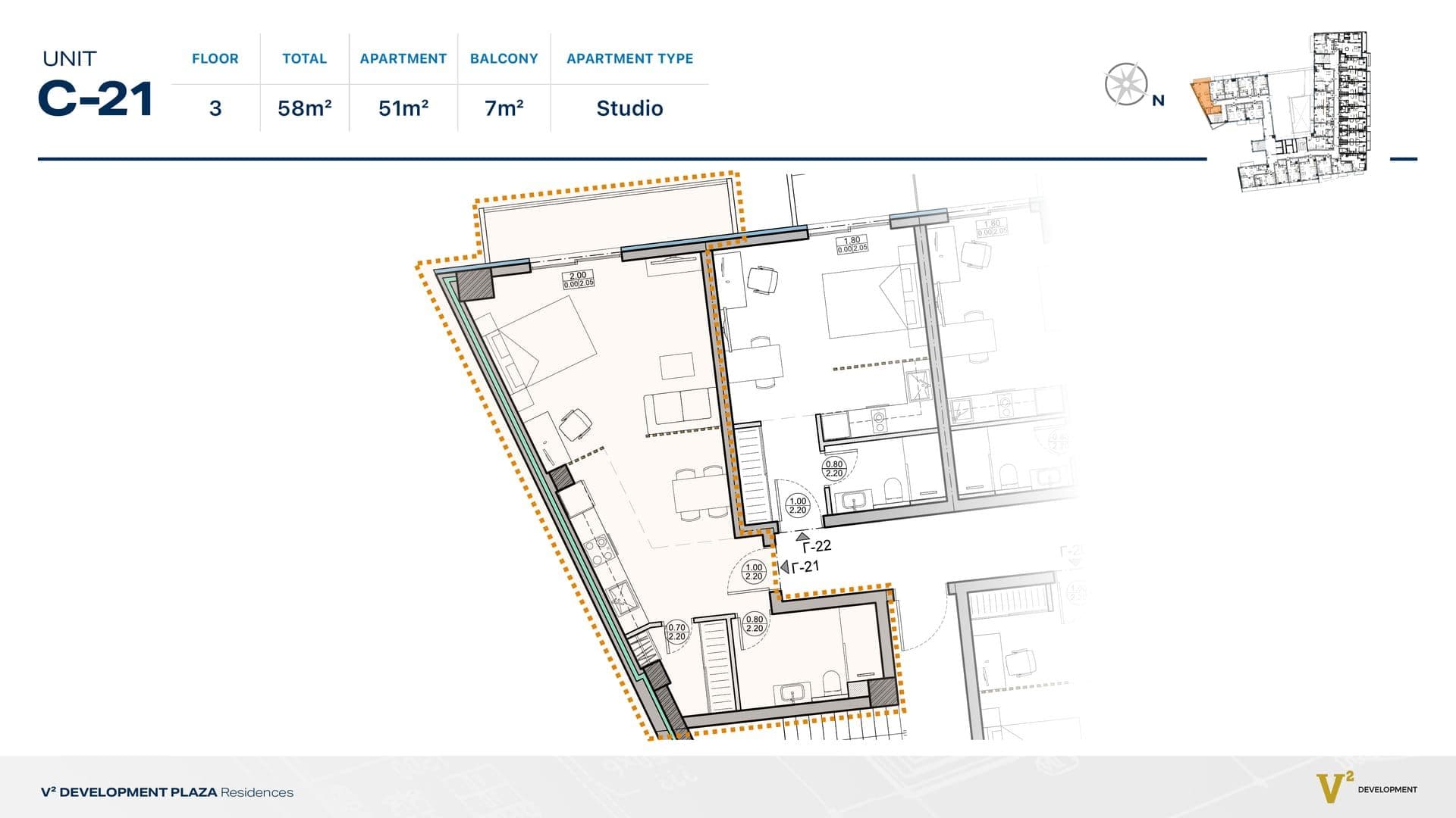 Indicative 2D floor plan — Unit C-21, V² Development Plaza