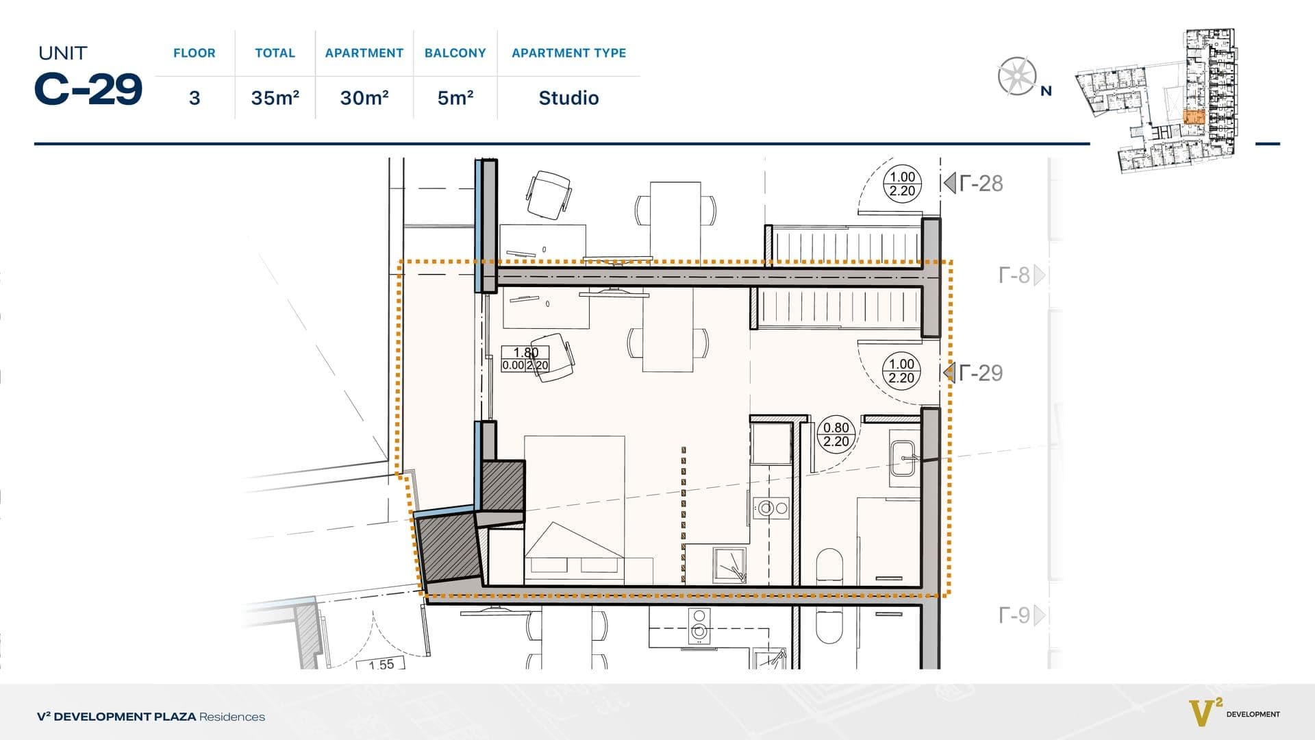 Indicative 2D floor plan — Unit C-29, V² Development Plaza